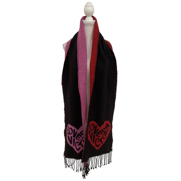 Victoria’s Secret Love Victoria Long Scarf Color Block Heart Black Pink Red - Picture 4 of 7